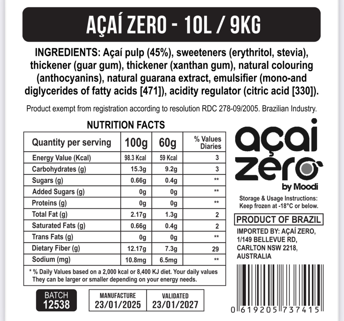 Açaí Zero 10L Tub – Naturally Sweetened, Low-Carb Soft Serve Açaí